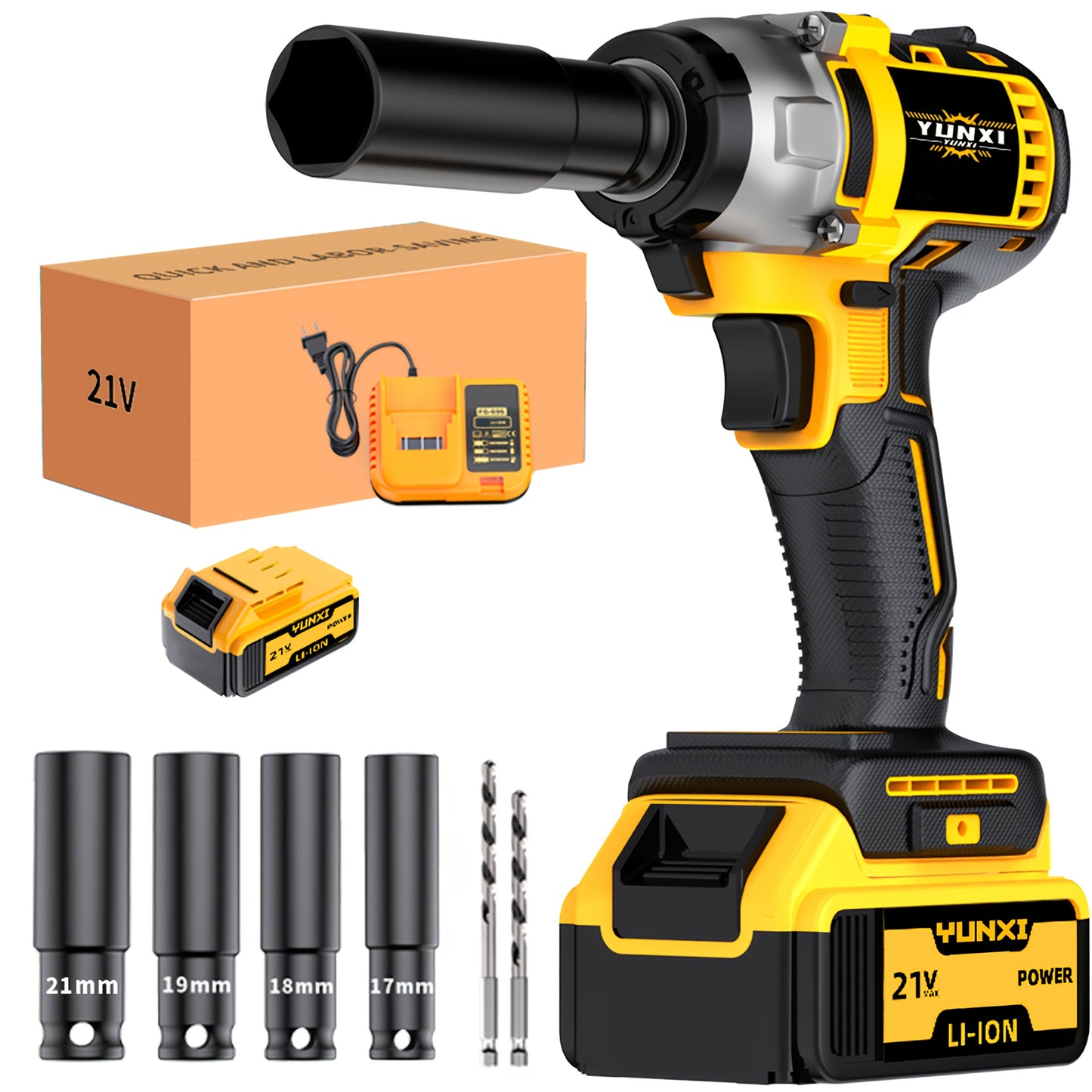 Impact Drill Set 21V Cordless with Drill Bit Accessories, Toolbox & Charger, Wireless Impact Wrench Drill