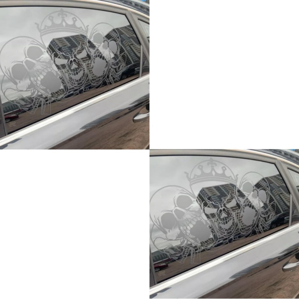 Two-Piece Gothic Skull Car Window Decals in Type A, C or D Artwork with Small or Large Sizes