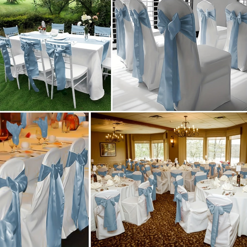 100pcs Satin Chair Sashes Bows for Wedding Banquet Party Event Decoration, 13 Colors, 18×275cm