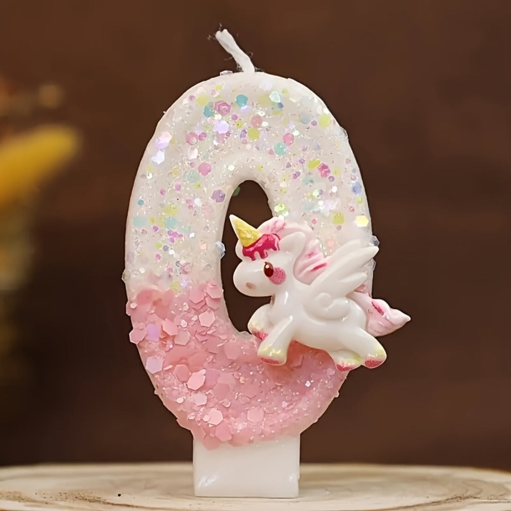 Unicorn Number Cake Topper 0-9 Birthday Party Decoration Glitter Figure Candle Topper for Entryways, Bedrooms and Living Spaces