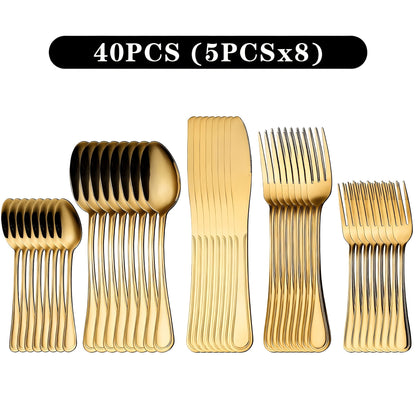 Stainless Steel Flatware Sets in 20–72 Piece Silver, Black or Gold Configurations with Exact Checkout Options