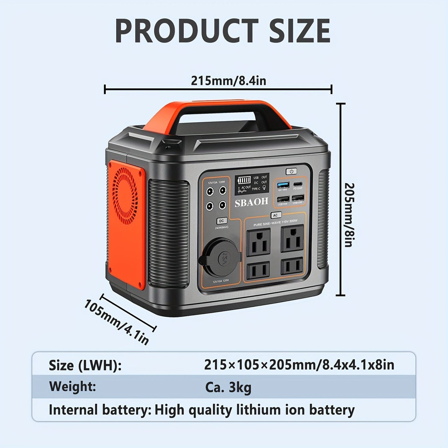Backup Power Supply 300W 296Wh Portable Power Station Quick Charge AC Outlet DC USB LED Flashlight Lithium Battery for Home Camping Travel