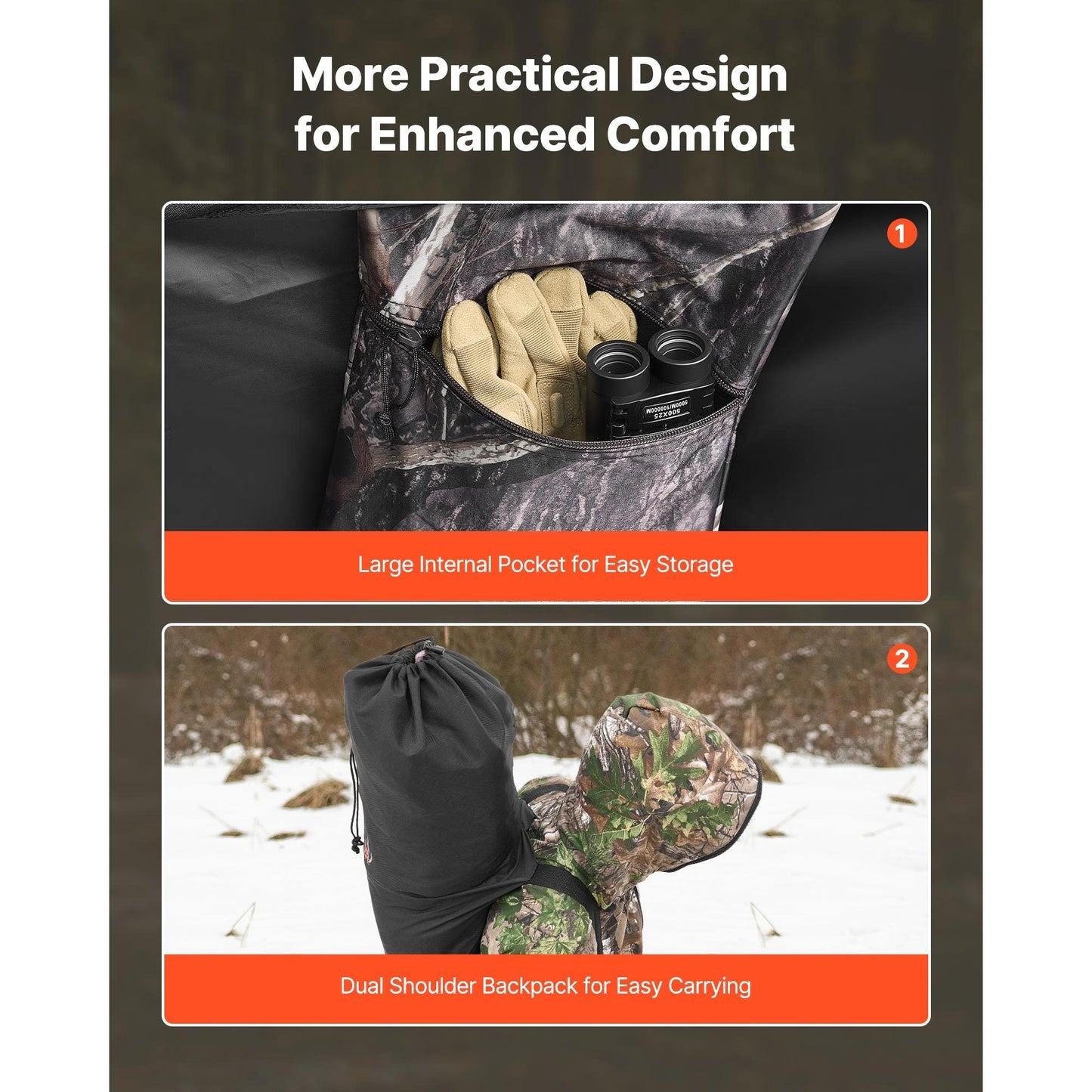 Hunting Blind Ground Blind for Deer Duck Turkey Hunting Single Person Pop Up Blind with Carrying Bag 44x36x53 In Camouflage Waterproof 150D