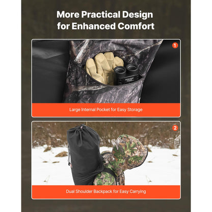 Hunting Blind Ground Blind for Deer Duck Turkey Hunting Single Person Pop Up Blind with Carrying Bag 44x36x53 In Camouflage Waterproof 150D