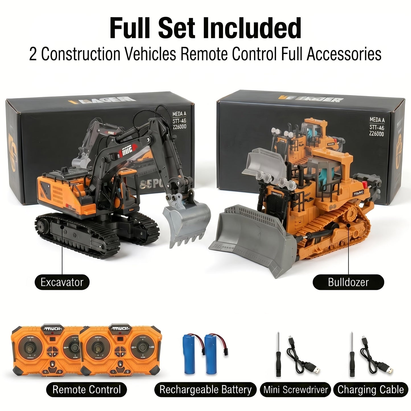 RC Construction Vehicle Set 2/3/4pcs with the Listed Color, Size or Set Options for Everyday Use