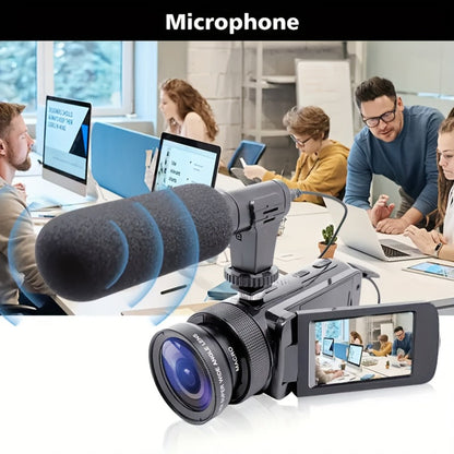 Digital Video Camera HD 1080P with Flip Screen & External Microphone, 16MP 16X Zoom Compact Camcorder for Family