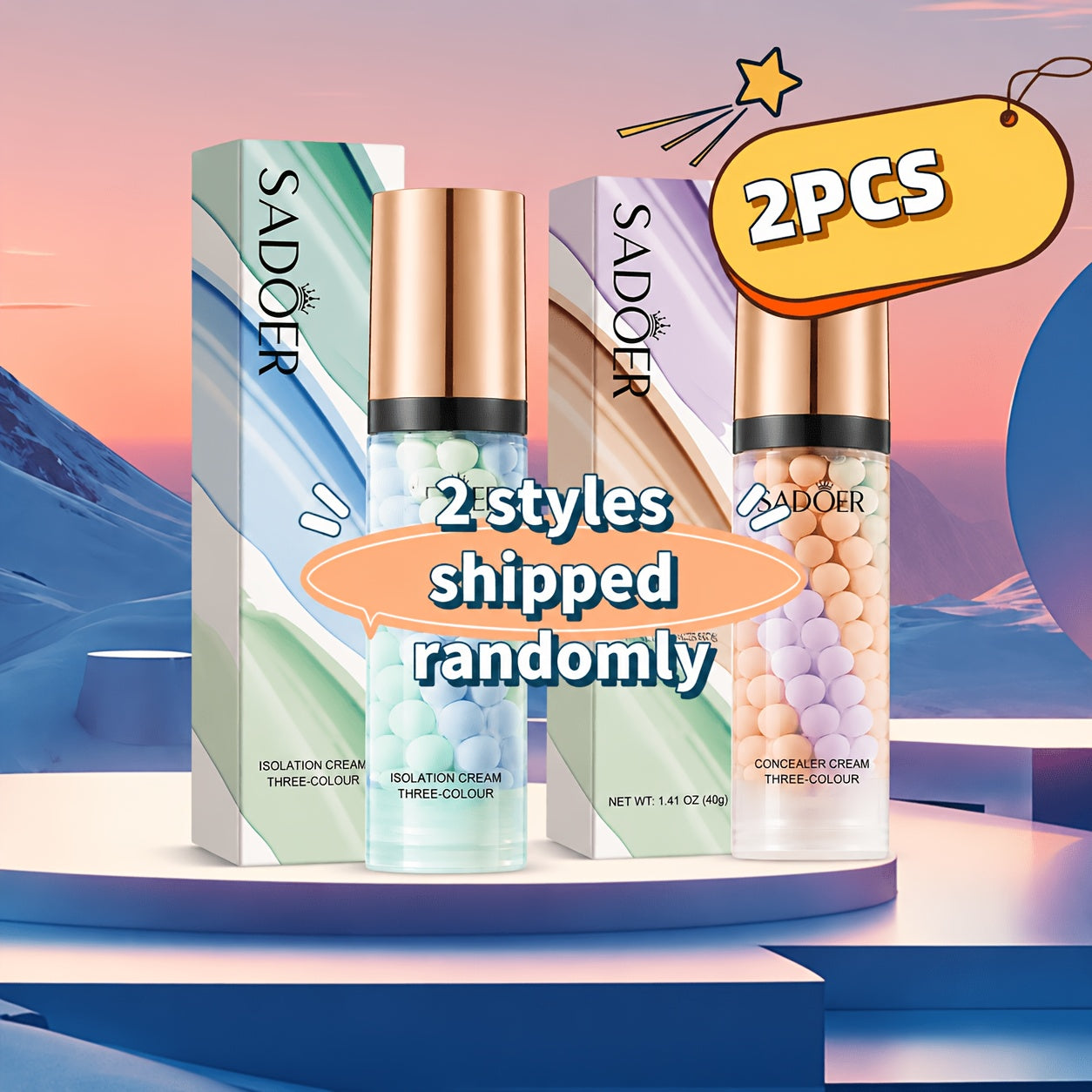 3-in-1 Color Correcting Face Primer 2-Pack, Makeup Base, Multi-Color Semi-Sheer Foundation