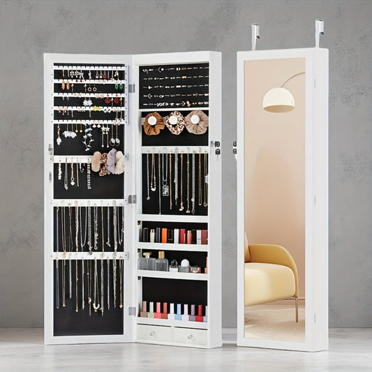 Jewelry Armoire Floor Standing 47.2" Full-Length Mirror Cabinet with 6 LED Lights Dual Lock