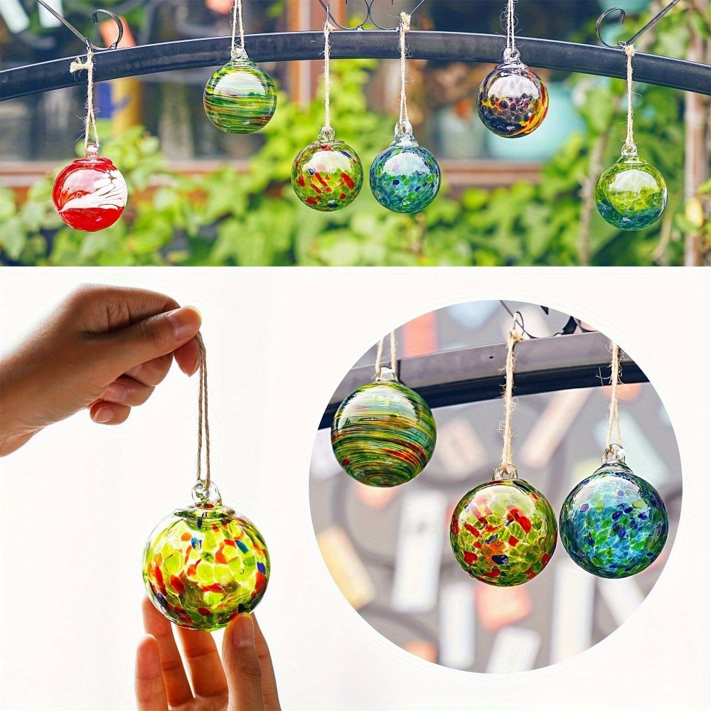 Hand Blown Glass Christmas Ornaments Set of 6 - Multicolor Hanging Ball Decorations for Entryways, Bedrooms and Living Spaces