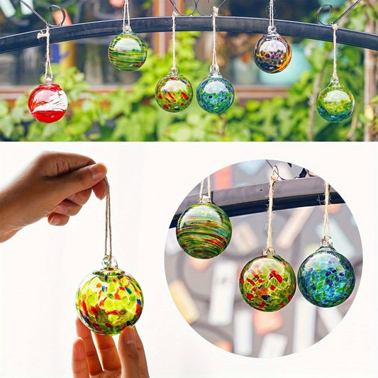 Hand Blown Glass Christmas Ornaments Set of 6 - Multicolor Hanging Ball Decorations for Entryways, Bedrooms and Living Spaces