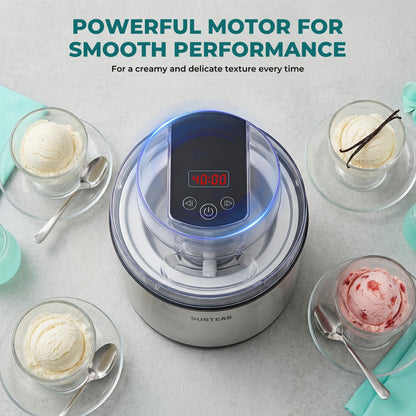 Ice Cream Maker 2 Liter Large Stainless Steel with LED Screen - Electric Ice Cream Machine for Home