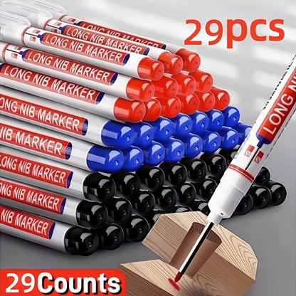 Deep Hole Marking Pens 29 Pack – Long Point Oil-Based Woodworking Markers, Multi-Color Red Blue Black Pencils for Wood, Ceramic