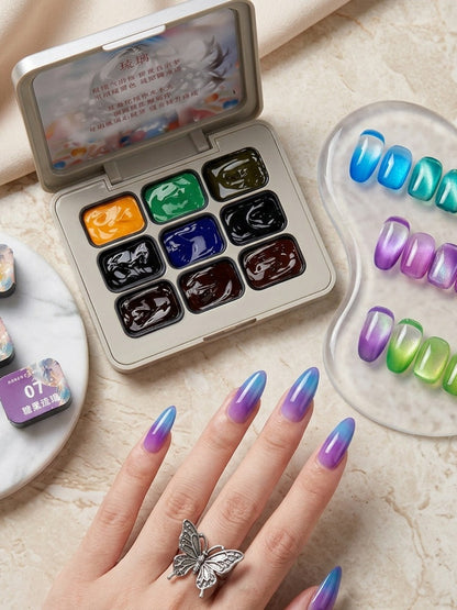 Gel Nail Polish 9-Color Candy-Glass Set with Translucent Gradient Finish and Fall-Winter Shade Palette for Nail Art