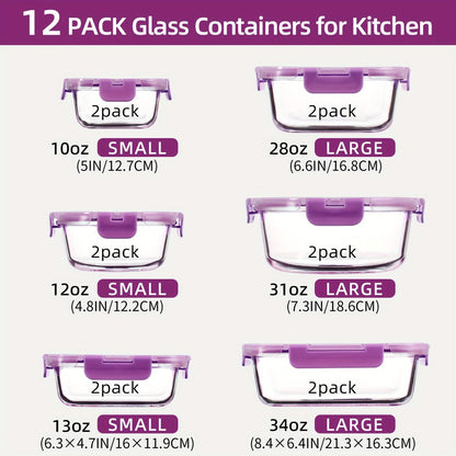 Glass Food Storage Containers with Airtight Lids – Borosilicate Glass Meal Prep Containers Set, Microwave Dishwasher Freezer Safe