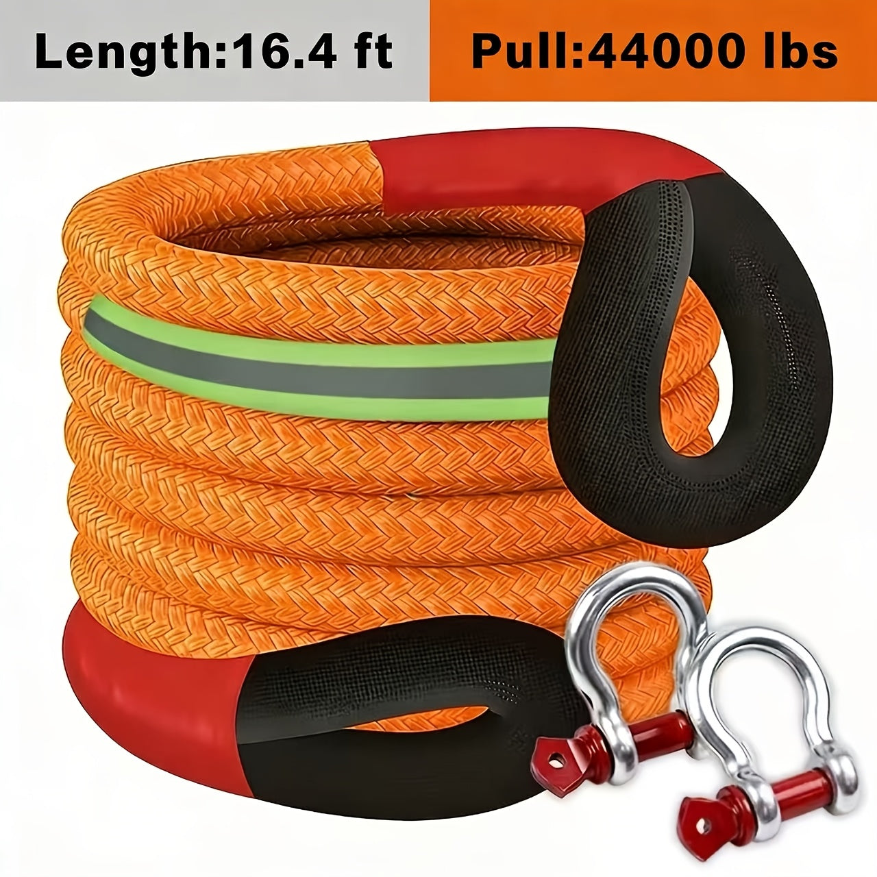 Recovery Tow Strap Heavy Duty – Up to 48000 LBS Break Strength, Kinetic Tow Rope with 2 D-Ring Shackles, Reflective Safety Flag & Storage