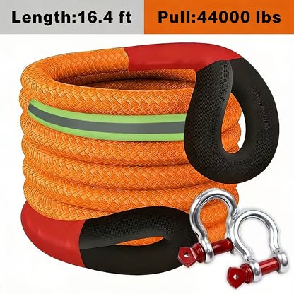 Recovery Tow Strap Heavy Duty – Up to 48000 LBS Break Strength, Kinetic Tow Rope with 2 D-Ring Shackles, Reflective Safety Flag & Storage