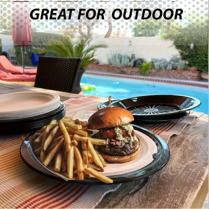Reusable Plastic Paper Plate Holders Set – 10 Inch Snap-On Groove Design, Thickened Durable Holder for Picnics, BBQ