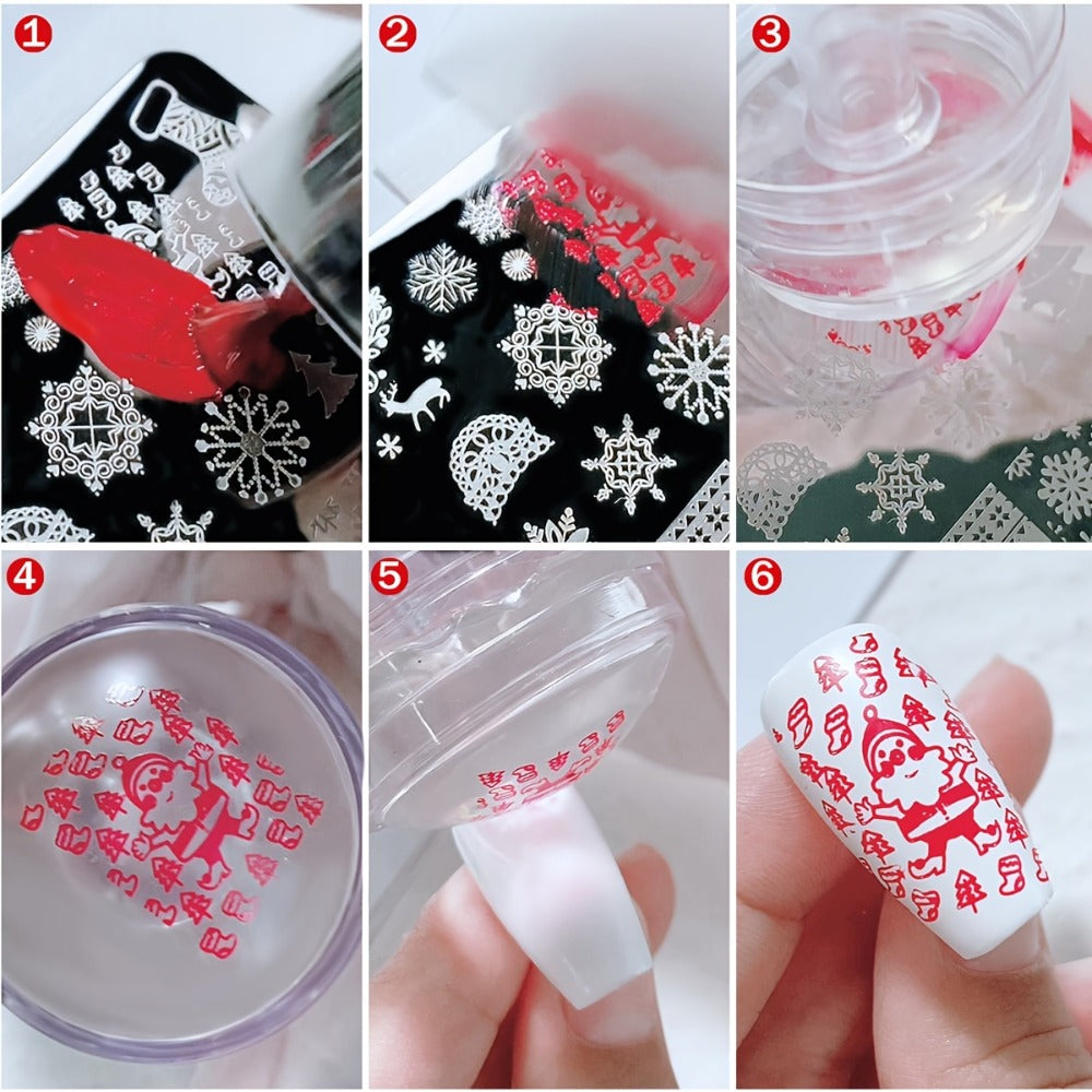 Nail Stamping Plate Set 9Pcs with 7 Mixed Design Stainless Steel Plates – Complete Nail Art Stamp Kit with Stamper & Scraper for Floral