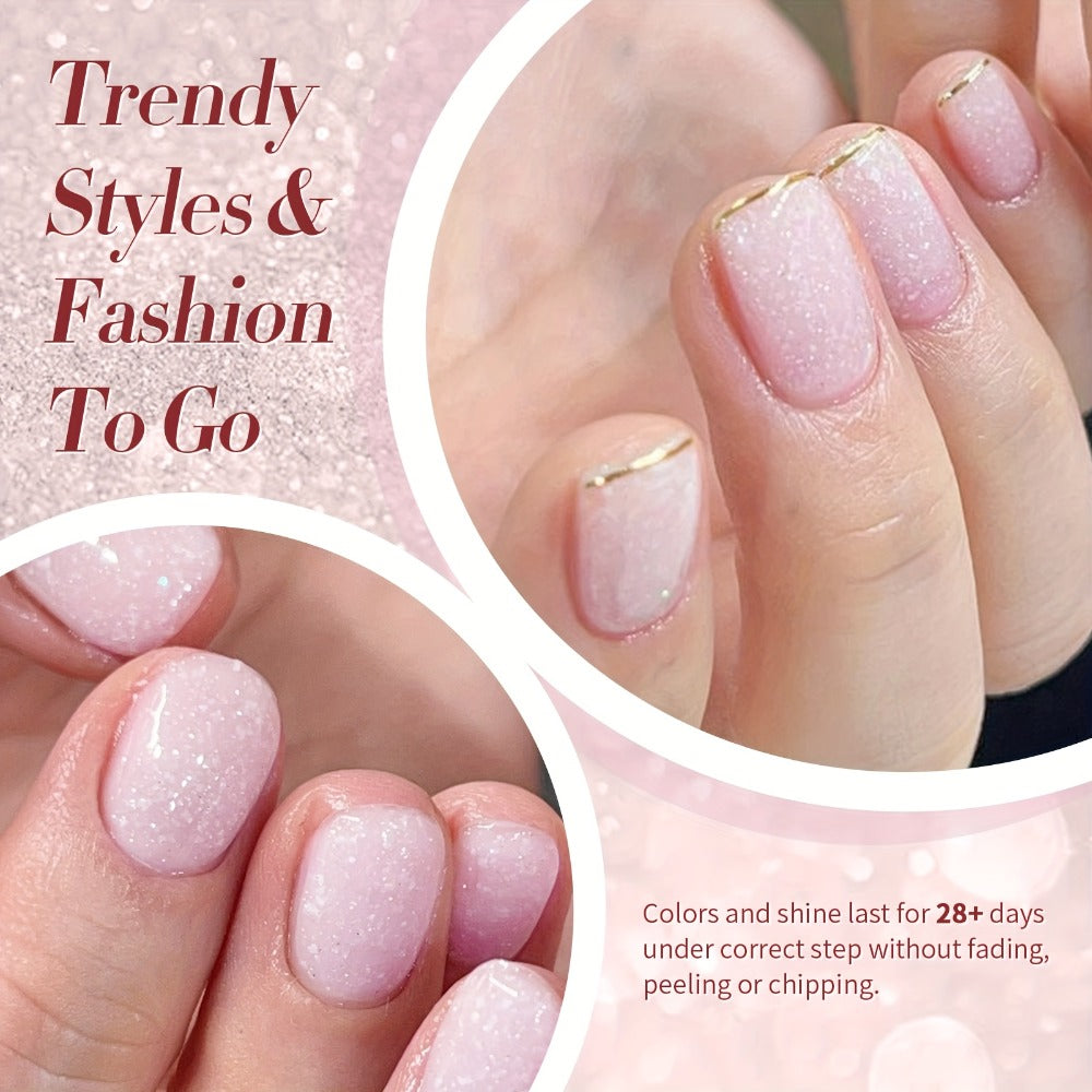 Gel Nail Polish BORN PRETTY 2-Piece Snow-Jelly Shimmer Set in Nude Pink and White Glitter with UV/LED Soak-Off Cure