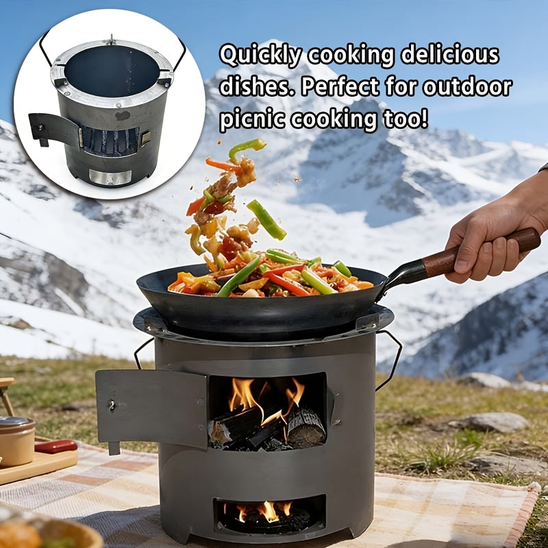 Wood Burning Stove, Portable Camping Charcoal BBQ Cooking Tea Heating for Grilling, Camping and Outdoor Meals