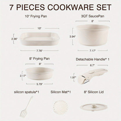 Detachable-Handle Cookware Set in 5-, 7- or 24-Piece Configurations with Stackable Pots, Pans and Lids