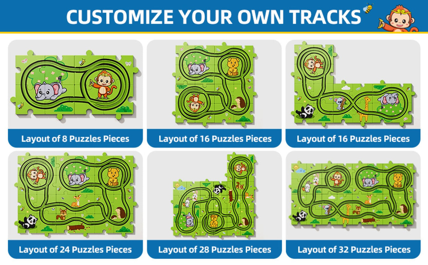 Jigsaw Puzzle Race Track Car Set Toy for Boys Kids, 39 56 73 PCS Flexible Building Track with Toy Cars