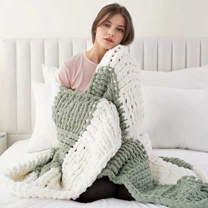 Chunky Chenille Cable Knit Throw Blanket, 350-400gsm Crochet Throw for Sofa, Bed & Couch, Vintage Patchwork