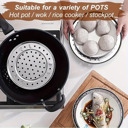 Stainless Steel Steamer Rack Set 3-Piece Multi-Layer Round Steamer Insert with Can Holder, Fits Most Pots for Home Kitchen