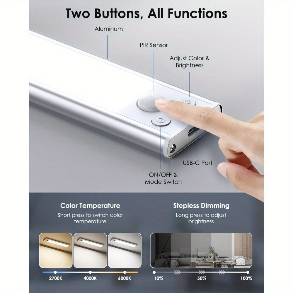 Rechargeable Under Cabinet Lights Wireless, 68 LED Motion Sensor Cabinet Light with 3 Color Temps & 2000mAh Battery