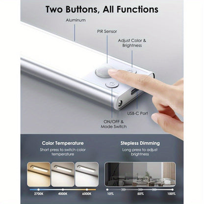 Rechargeable Under Cabinet Lights Wireless, 68 LED Motion Sensor Cabinet Light with 3 Color Temps & 2000mAh Battery