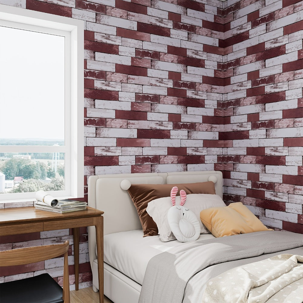 3D Brick Foam Wallpaper Self Adhesive Peel and Stick Wall Panels PVC Rustic Brick Pattern, for Entryways, Bedrooms and Living Spaces