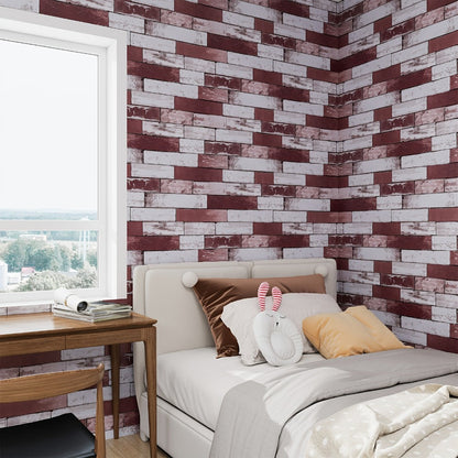 3D Brick Foam Wallpaper Self Adhesive Peel and Stick Wall Panels PVC Rustic Brick Pattern, for Entryways, Bedrooms and Living Spaces