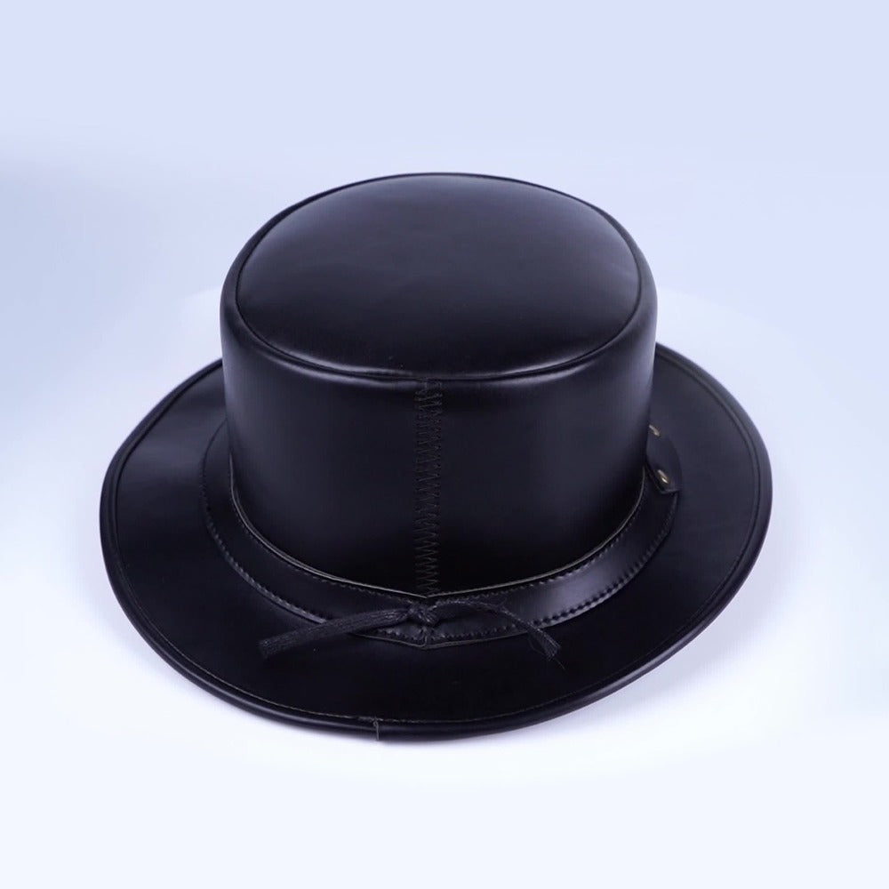 Genuine Leather Top Hat Steampunk – Shapeable Wide Brim Gentleman Hat for Men Women, Halloween Costume Topper, Deadman Victorian Derby Hat