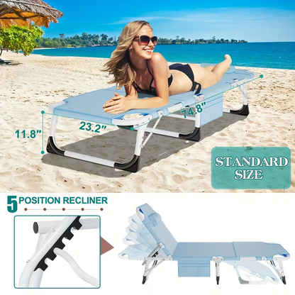 Folding Chaise Lounge Chair for Outdoor Tanning – 5-Position Adjustable Sunbathing Lounger with Face Hole for Pool, Beach & Backyard