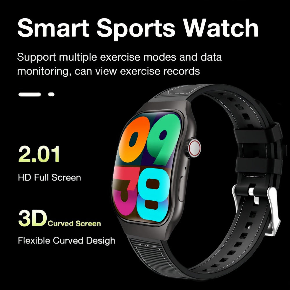 Smart Watch 2.01-Inch Curved Display with Music Control, Message Alerts and Slim Black Band