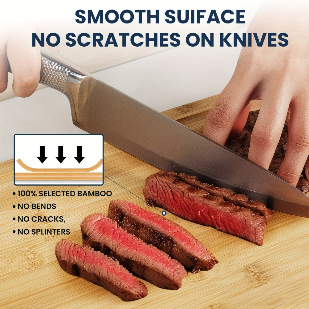 Cutting Board KIKCOIN Bamboo Set or Extra-Large Single Board with Juice Grooves and Storage Holder