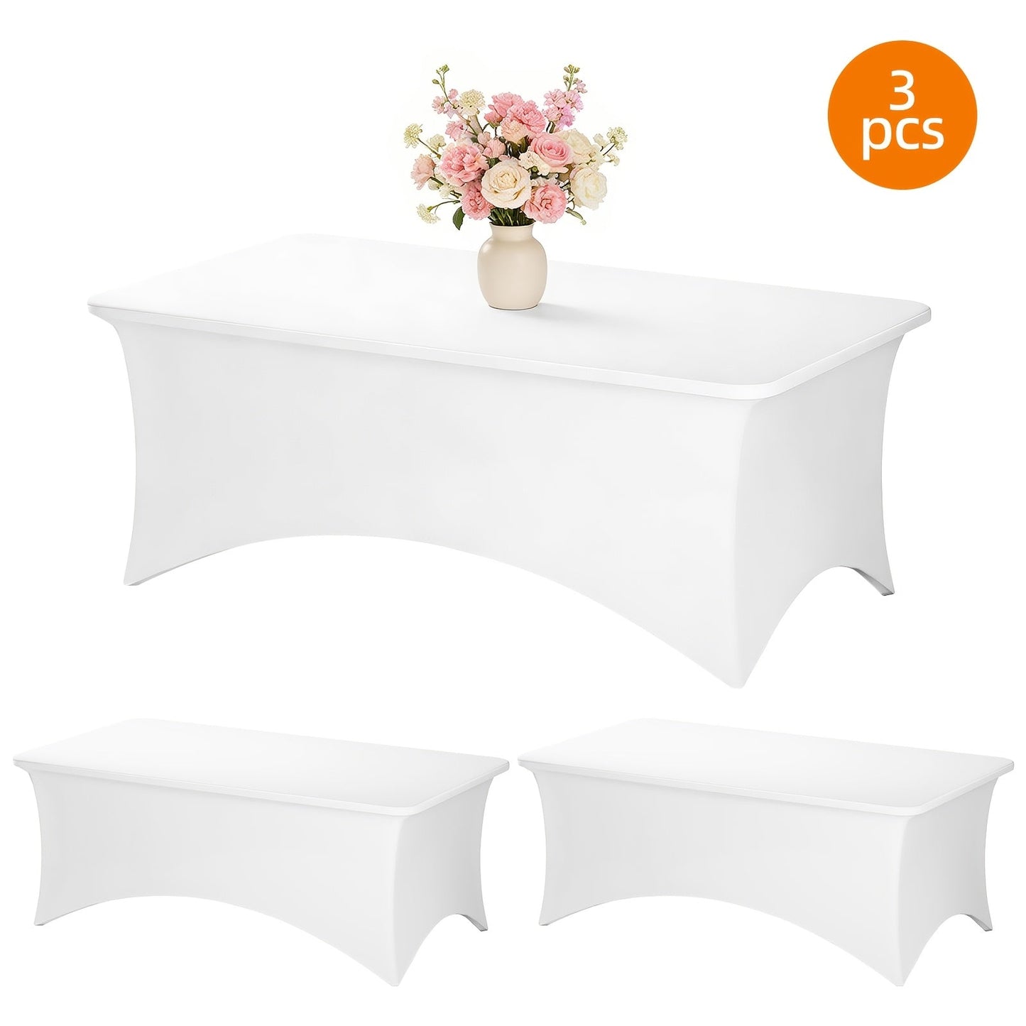 Spandex Stretch Fitted Tablecloths 2pcs 3pcs – 4ft 6ft 8ft Rectangular Elastic Table Covers, Wrinkle-Resistant in Black & White for Wedding
