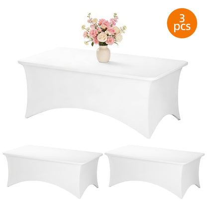 Spandex Stretch Fitted Tablecloths 2pcs 3pcs – 4ft 6ft 8ft Rectangular Elastic Table Covers, Wrinkle-Resistant in Black & White for Wedding