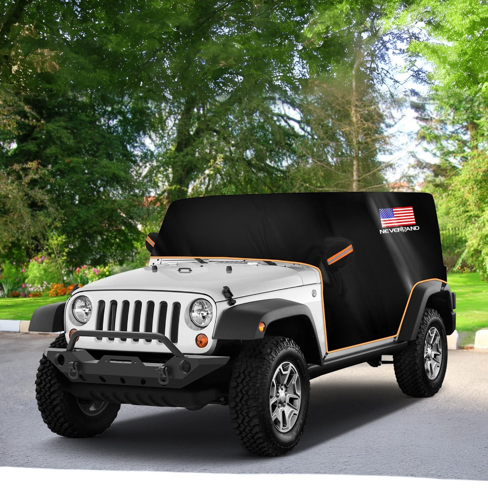Jeep Wrangler Half Cab Cover in Black 210D Fabric with Reflective Strips, Storage Bag and 2-Door or 4-Door Options