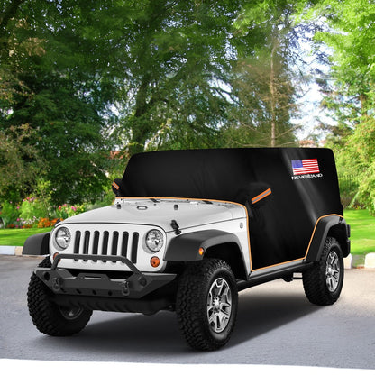 Jeep Wrangler Half Cab Cover in Black 210D Fabric with Reflective Strips, Storage Bag and 2-Door or 4-Door Options
