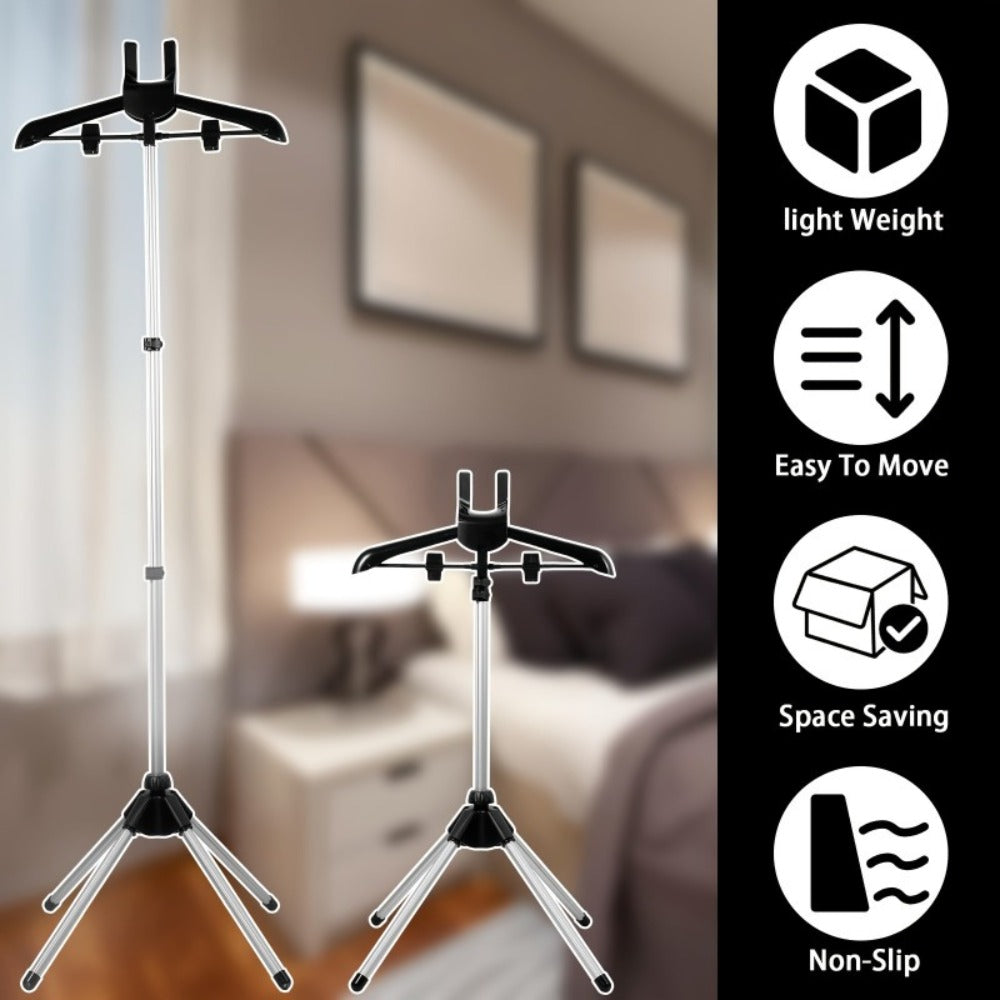 Telescopic Garment Drying Stand with Three Rotating Hanger Arms, Adjustable Height and Gray or Black Finish