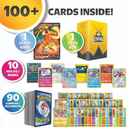 Pokemon Card Bundle 100+ Cards, Ultra Rare, 10 Holos & Rares, TCG Collector Gift Set for Kids & Adults with Storage Box