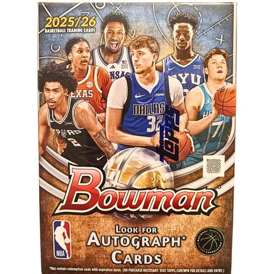 2025-26 Topps Bowman Basketball Blaster Box, 60 Cards with Chrome Prospect Autographs & Red Shield Rookies