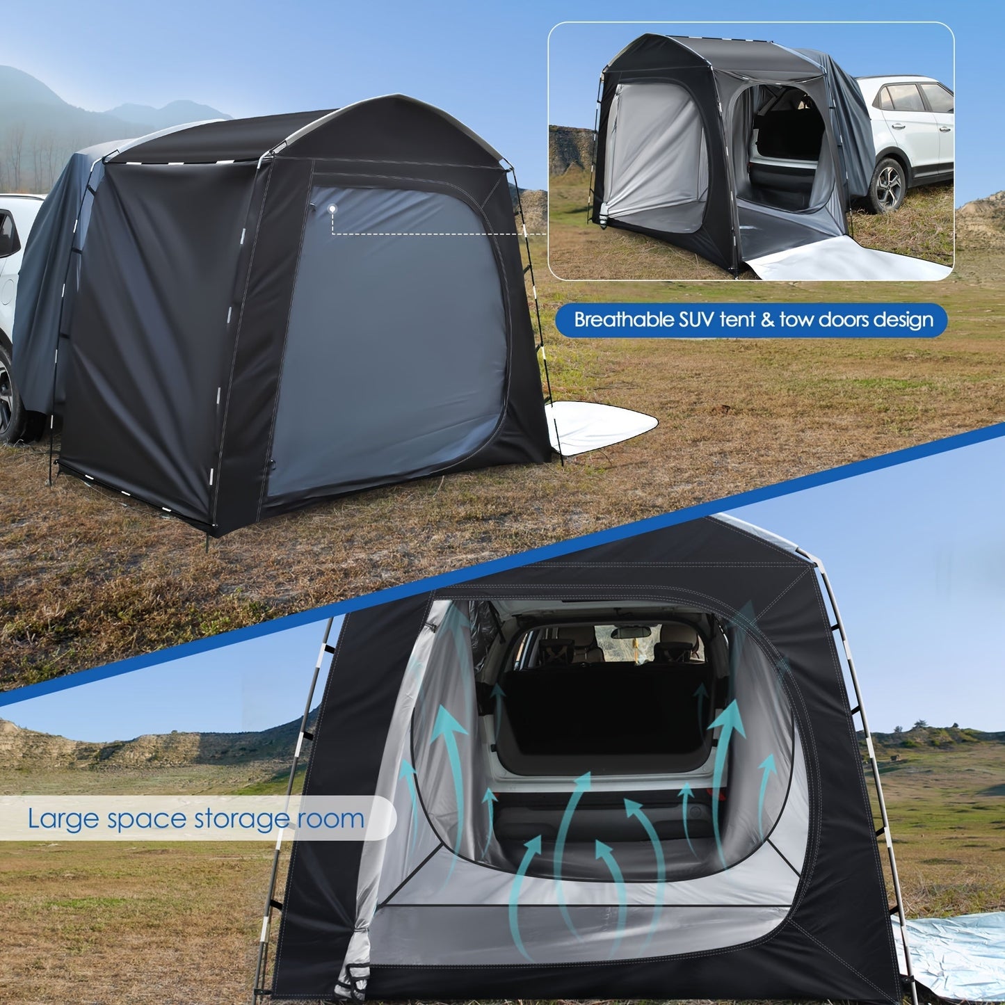 Camping Tent SUV Tailgate Format with Source-Listed 5-Person Capacity, Porch Awning and Four Colors