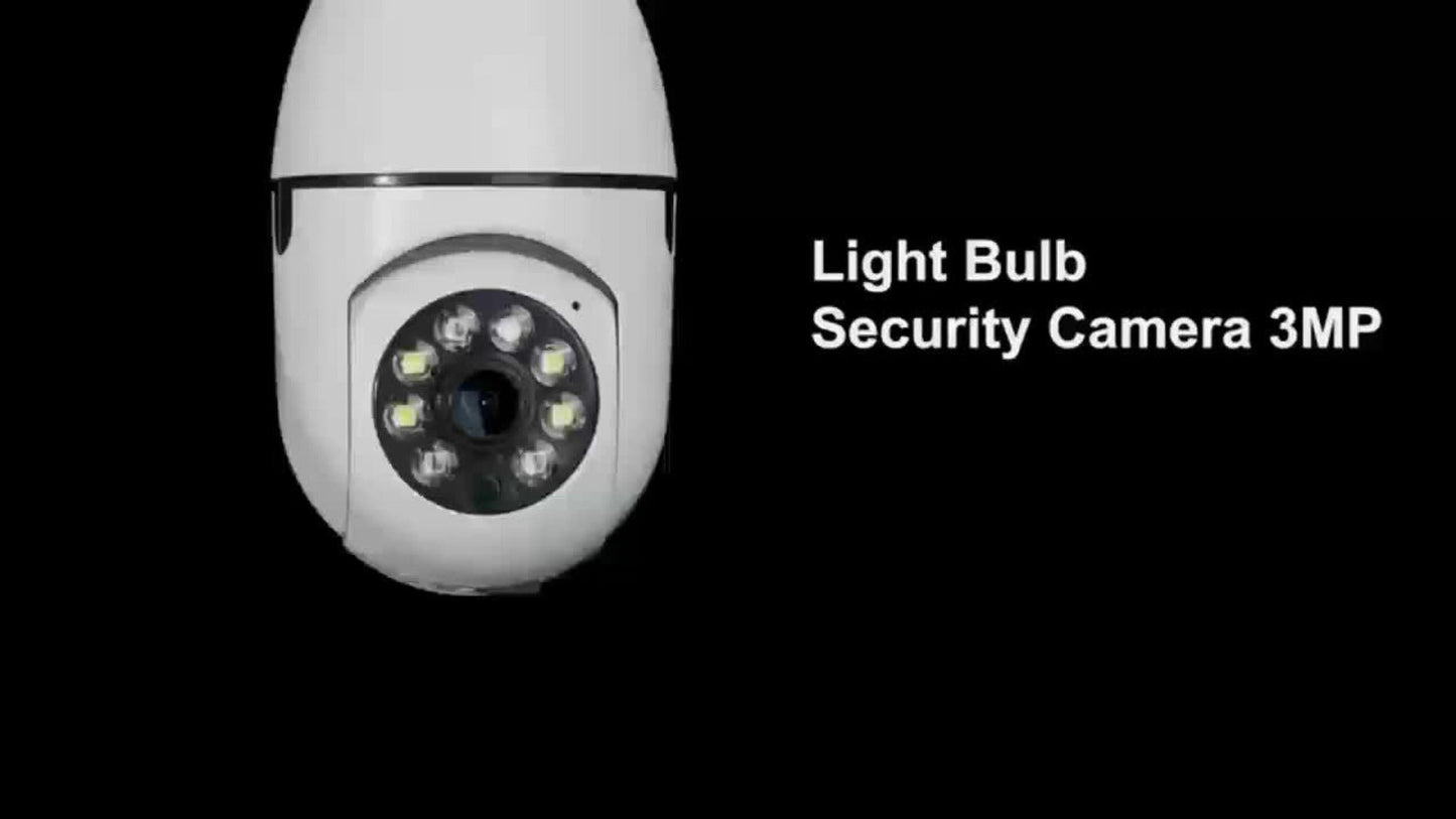 E27 Bulb Camera 360° Pan & Tilt 3MP 1080P, Full-Color Night Vision, Two-Way Audio, Motion Detection