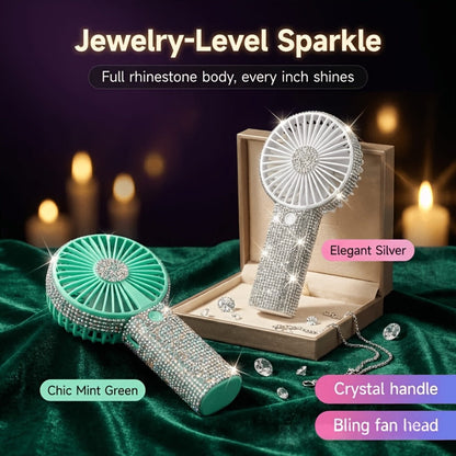 Rhinestone Handheld Fan Mini USB Rechargeable, Crystal Diamond Sparkling Personal Fan 3-Speed for Women and Girls
