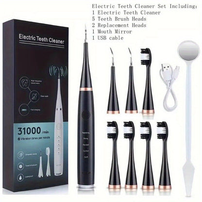 Electric Teeth Cleaner Kit USB Rechargeable, 5 Cleaning Modes Dental Scaler Plaque Tartar Remover Gum Health