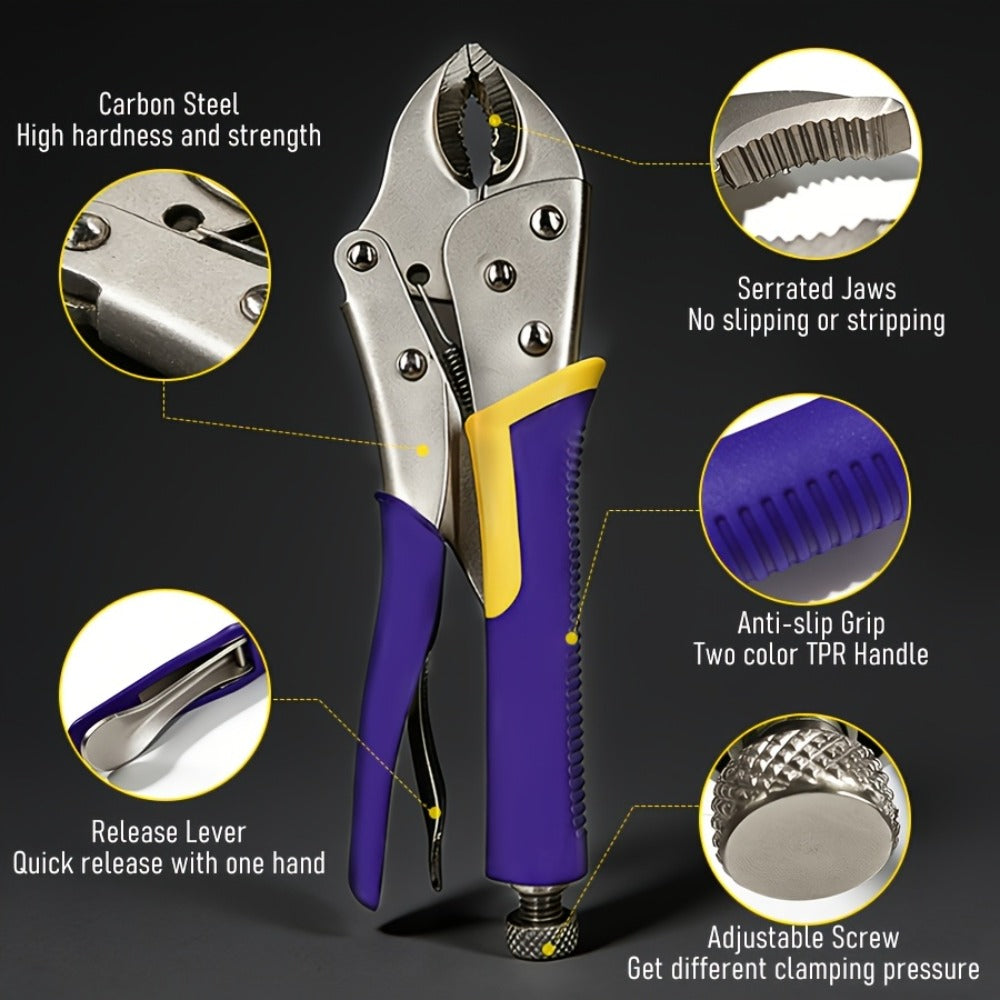 Locking Pliers Set 6pcs Heavy Duty, Includes Needle Nose Pliers 6.5" & 9.5", Curved Jaw Locking Pliers 5" 7" 10"