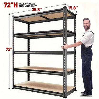 Garage Shelving 5-Tier Metal Storage Shelves Adjustable Steel Shelf Unit for Garage Basement Warehouse Easy Assembly Black Silver