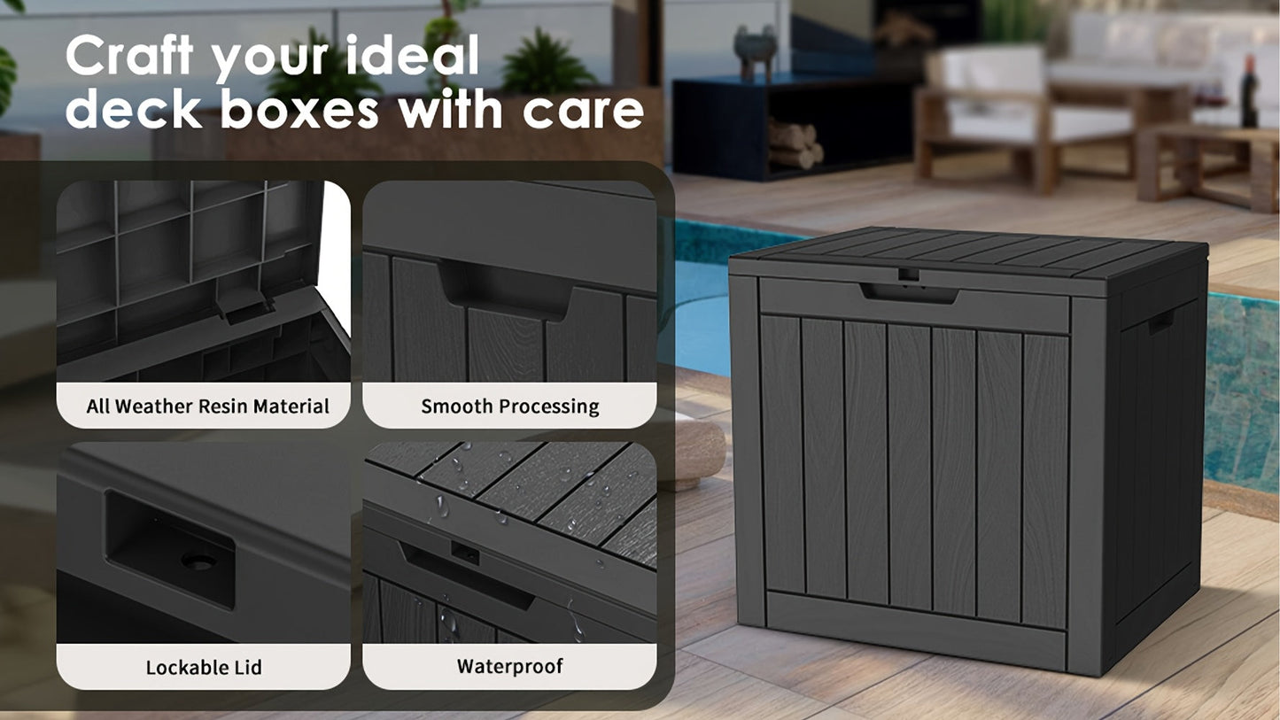 35-Gallon Deck Box with Wood-Grain or Rattan-Style Panels in Black or Light Brown Color Options